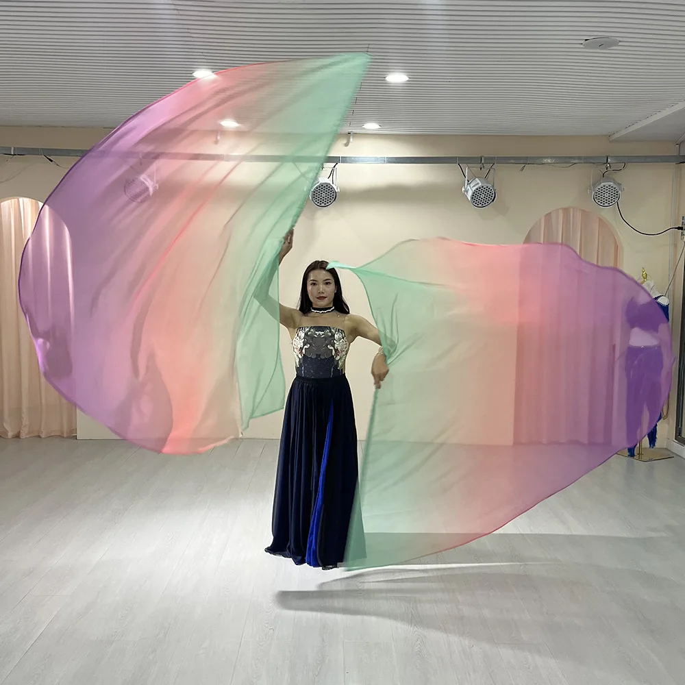 SHE DANCES 1.9Mx1.4M Gradient Color Green Orange Purple Worship Praise Dance Banner Flags for Christian Church Dance Props