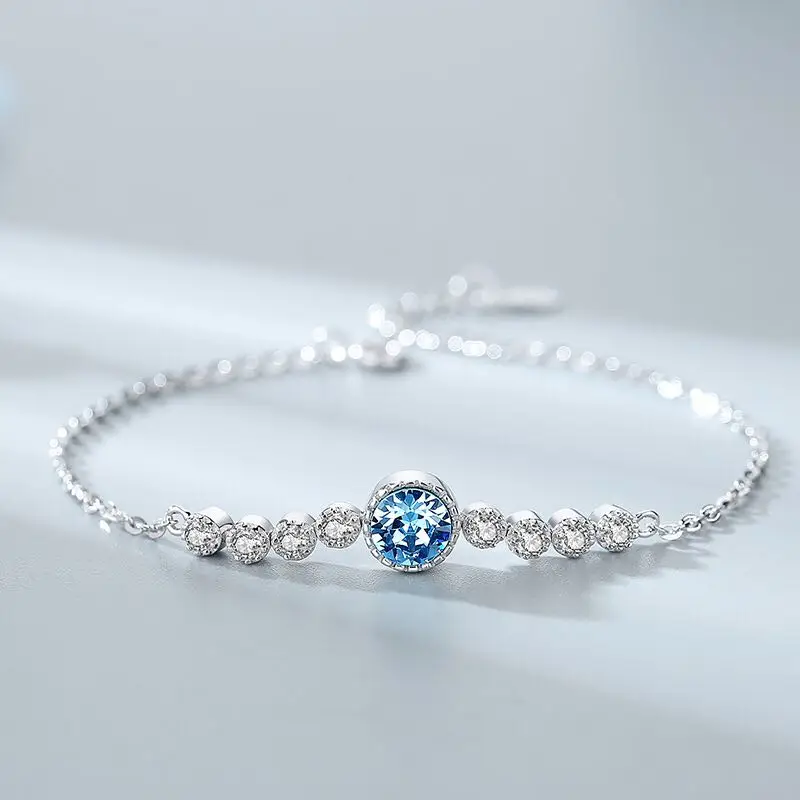 Hot Selling High Quality Ocean Birthstone S925 Embellished Genuine Austria Crystal Bracelet