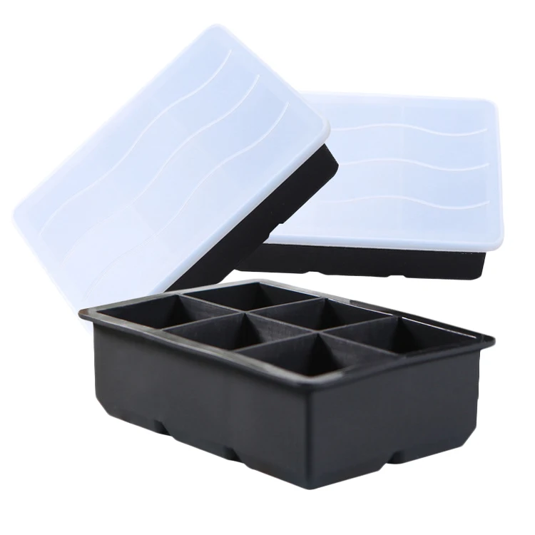 Reusable Frozen Ice Cube Molds,Silicone Stackable Sphere Ice Ball Maker with Lid,6Pcs Large Square Ice Cube Trays With Covers