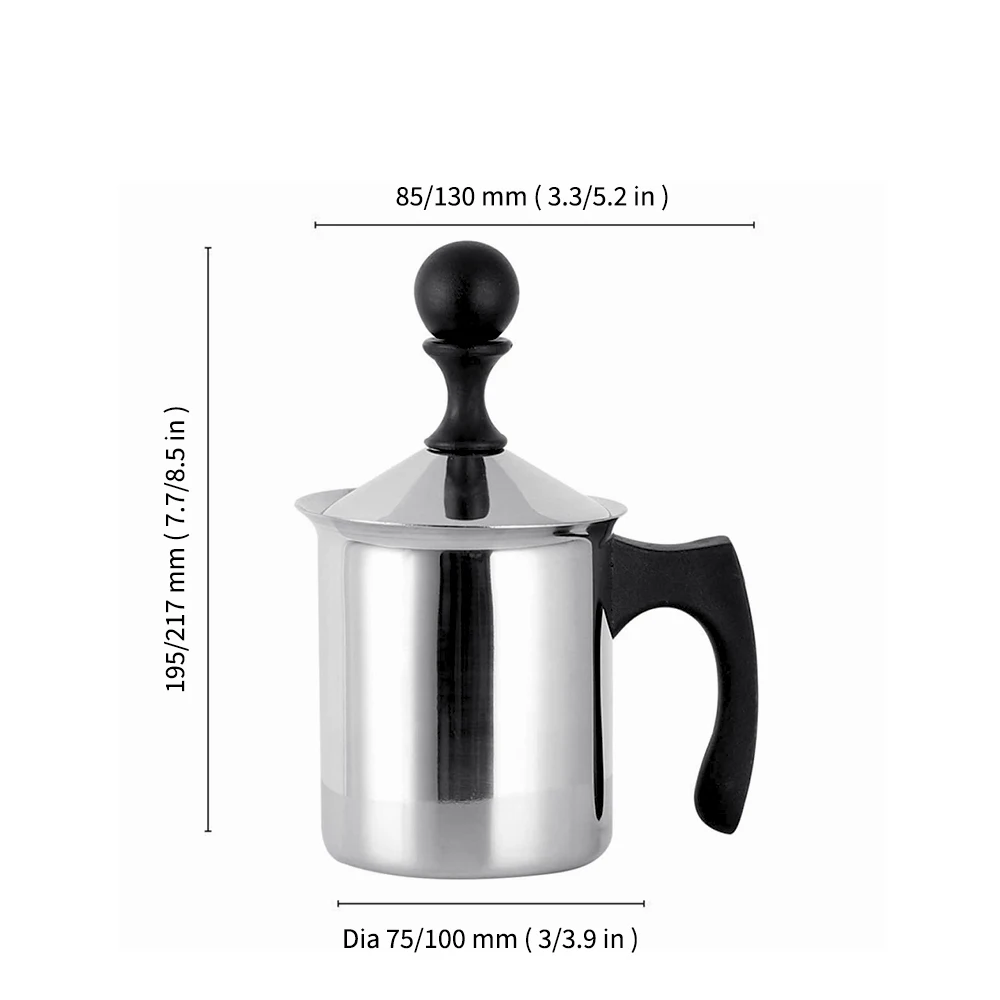 400/800ml Hand Pump Manual Milk Frother Stainless Steel Double Mesh Milk Foam Maker Latte Coffee Mixer Stirring Cup with Handle