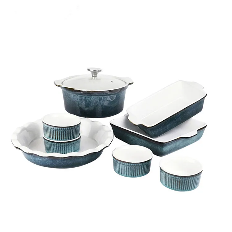 Ceramic French Non-Stick Oven Baking Set Ceramic Baking Dish with Glass Lid