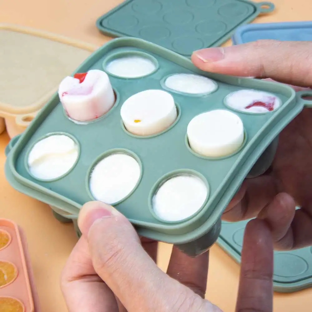 9 Portions Baby Fruit Food Feeder BPA Free Baby Food Vegetable Fruit Puree Breast Milk Silicone Ice Cube Freezer Tray with Lid