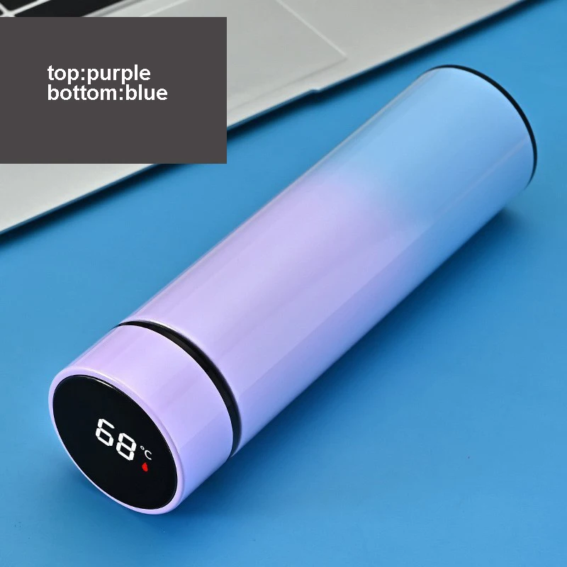 Custom Logo Portable Smart Water Bottle Digital Temperature Insulated Steel  Travel Sports Vacuum Flask  Gift 500ml LED