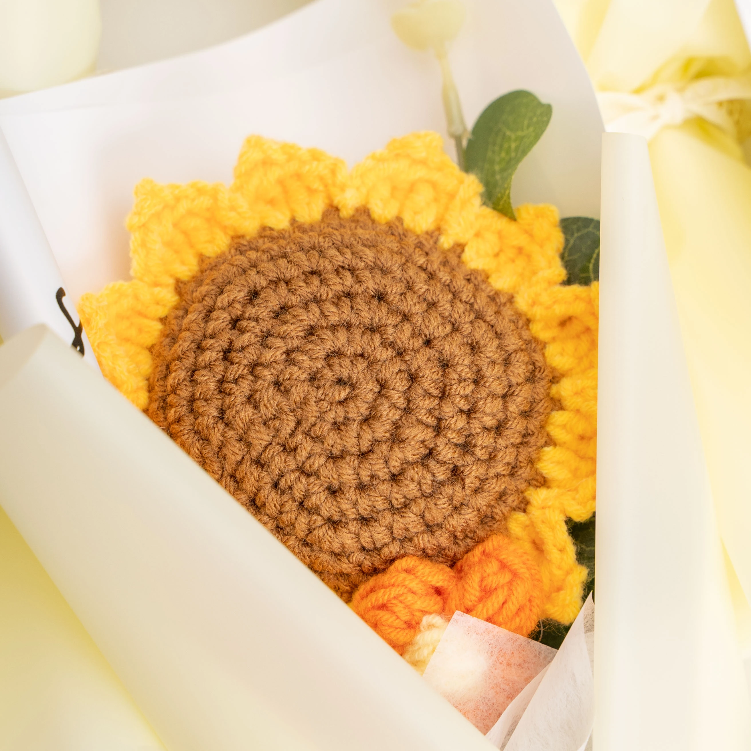 Handmade Knitting Flowers Lovely Sunflower Crochet Home Office Car Decoration Crochet Flowers bouquet accessories