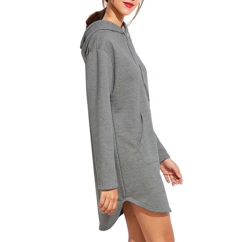 Оригинальный Французский махровый пуловер с длинным рукавом, пуловер без рисунка, Толстовка Оверсайз, женское длинное Повседневное платье-свитшот с изогнутым низом