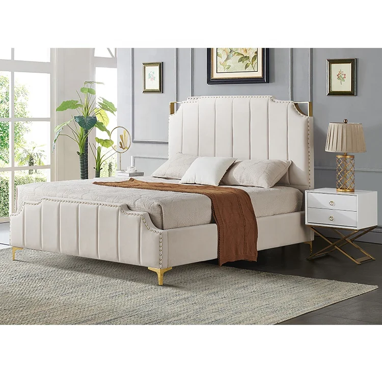 Luxury Design Velvet Fabric Soft Bed Stainless Steel Bedroom Furniture Children bed single size