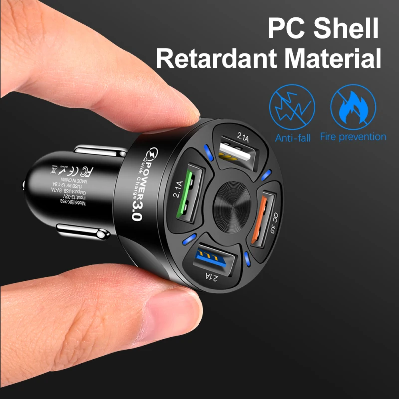  Автомобильное зарядное устройство для телефона с 4 USB портами QC3.0 адаптер быстрой зарядки