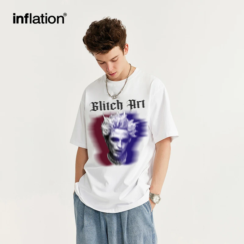 Unisex 100% Cotton Hip Hop Streetwear Casual Inflation Printed Short Sleeve Tshirt O-Neck Hip Hop Jersey Long Pay TT Payment