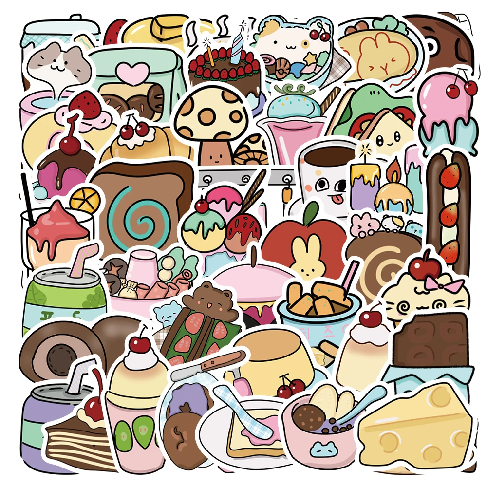 50pcs Gourmet Shop Food Cartoon Graffiti Stickers Diy Scrapbook Diary Laptop Skateboard Waterproof Decorative Toy Gift Sticker