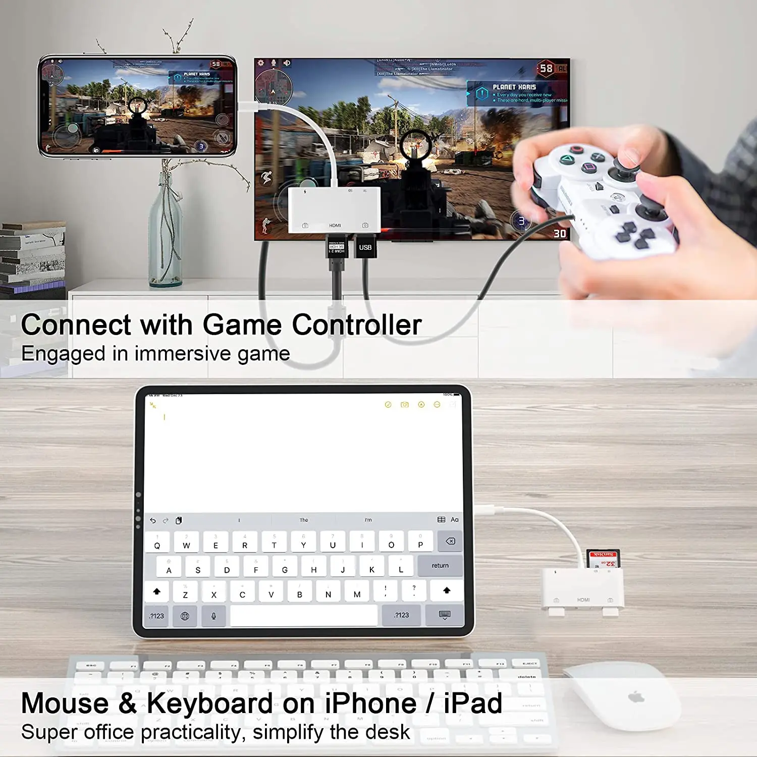 Lighting to 1080P HDTV Cable USB SD TF Card Reader OTG Digital AV Multiport Adapter Hub For iPhone/iPad