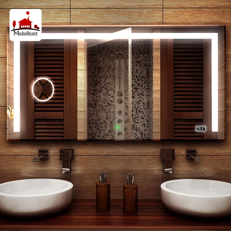 hotel bathroom wall-mounted magnifying mirror bathroom mirror with blue tooth standard bathroom mirror with led lights