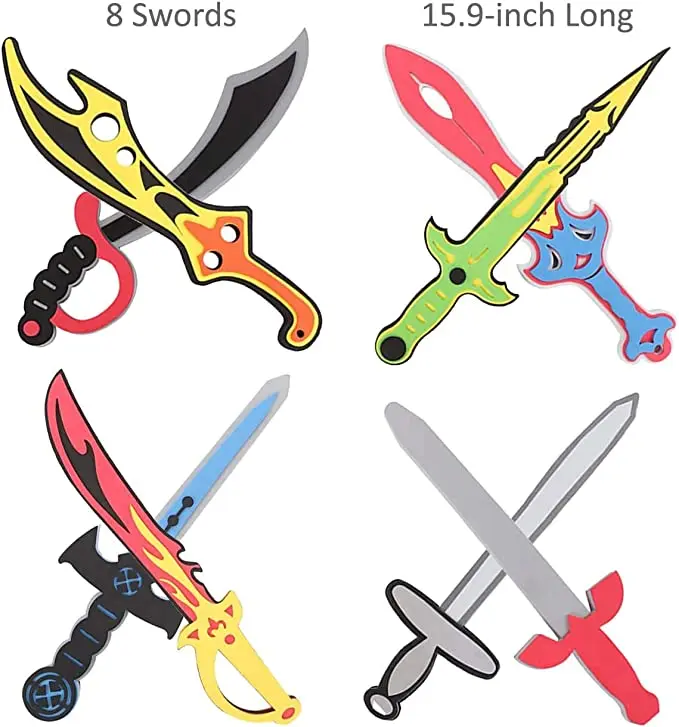 Foam Swords 8 Pack Weapons Toy Set for Kids | 8 Unique Designs Ninja Pirate Warrior Viking Swords Assorted