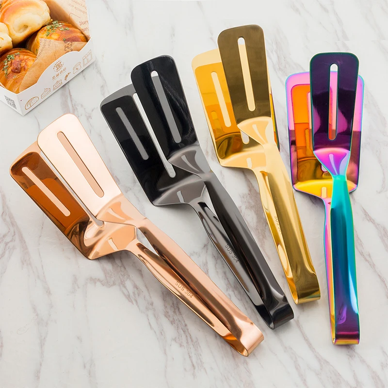 Gold Cooking Utensils Stainless Steel 18/10 Grill Camping Thicken Bbq Food Tongs Multipurpose Korean Steak Clip