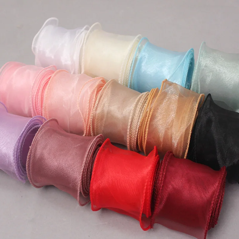 Wholesale Silk Organza Weaved Wire Edged Fishtail Ribbon For Wedding Bouquets Birthday Party