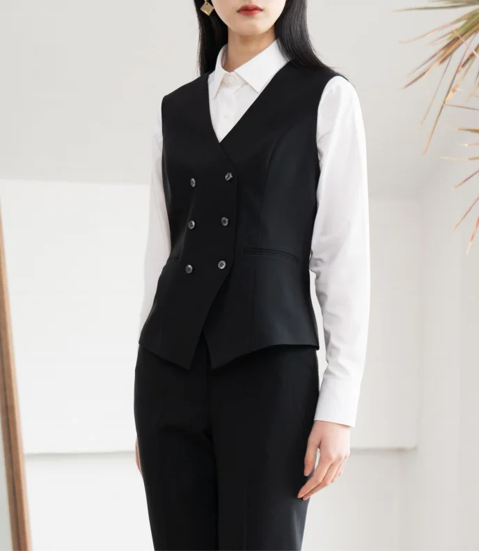 Business Wear Ladies Coat and Pants Set Classic Peak-Lapel Double Breasted Buttons Navy Formal Suit for Women