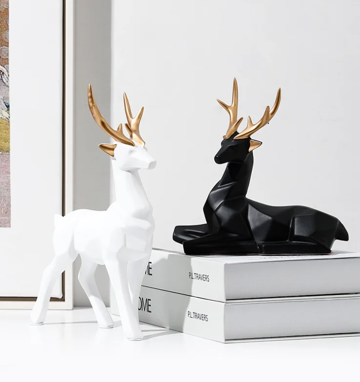 Lucky Deer Pattern Home Decoration Ornament Black and White Color Matching Elk Shape Decoration Crafts With golden antlers