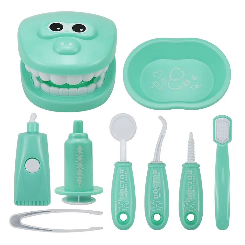 New Preschool Education Pretend Play Doctor Tool Toys Set 9-piece Role play Teeth Model Dentist Medical Kit Toy
