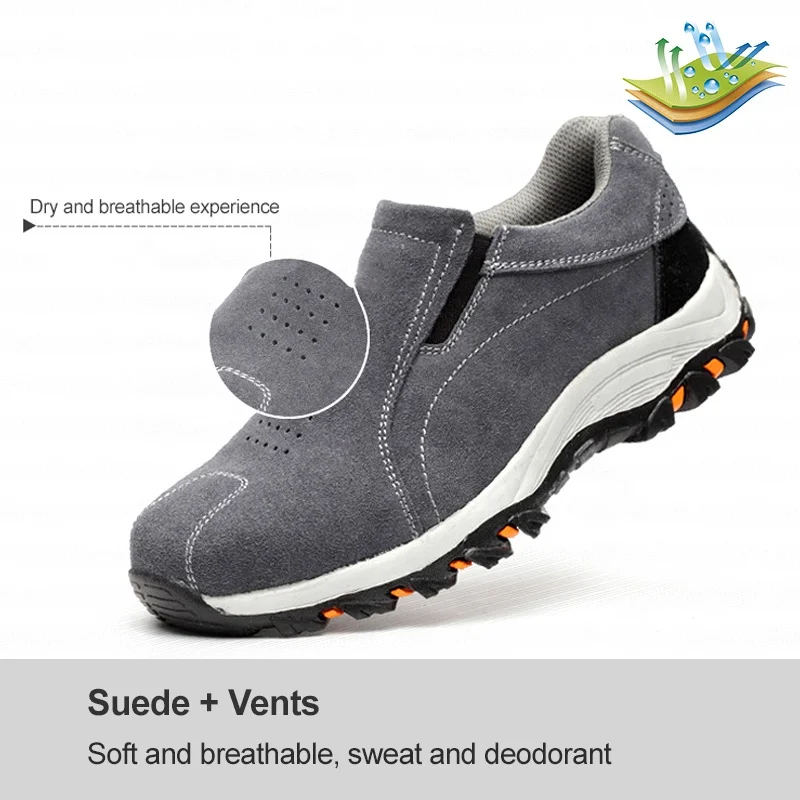 mesh net breathable suede upper material steel toe and sole anti piercing anti puncture leisure men safety shoes