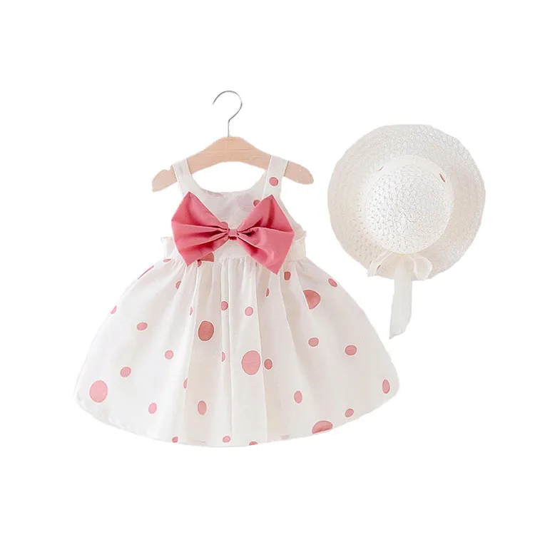 Wholesale girl party dress sweetheart big bow suit with hat latest baby clothing