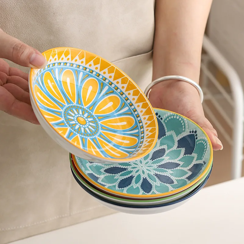 Wholesale Bohemia Style Tableware underglaze color bowl and plate dish plate