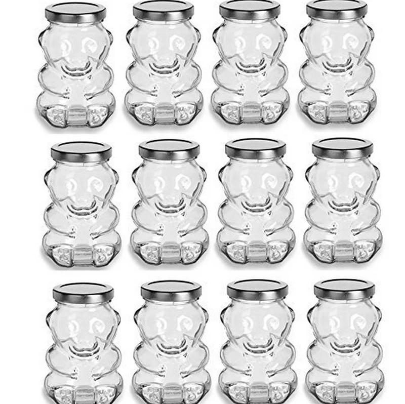 Avertan hexagon glass mason mini 50ml 500 gram 1kg honey bear jar with metal lid and dipper