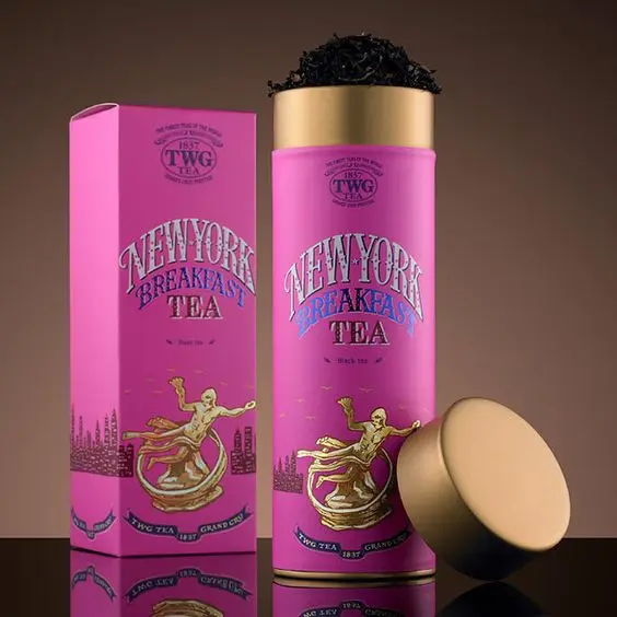 Customized new design printing food grade twg tea tin storage container celebrates renaissance airtight round large tea twg tin