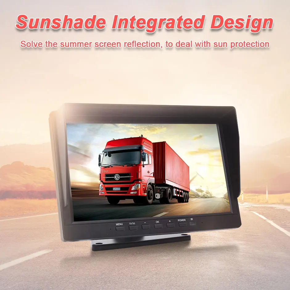 7 Inch 1080P AHD Truck Backup 2 Camera Monitor Waterproof IP68 Truck DVR Function With Reversing Radar Assistance PZ-612 2AHD