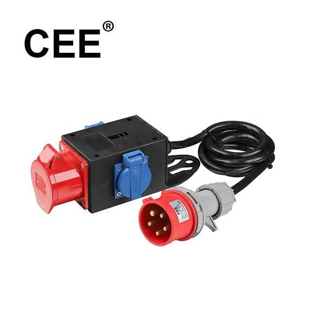 CEE compact distribution socket box 16A 400V 3P+N+E 1,5m H07RN-F CEE flanged plug and socket
