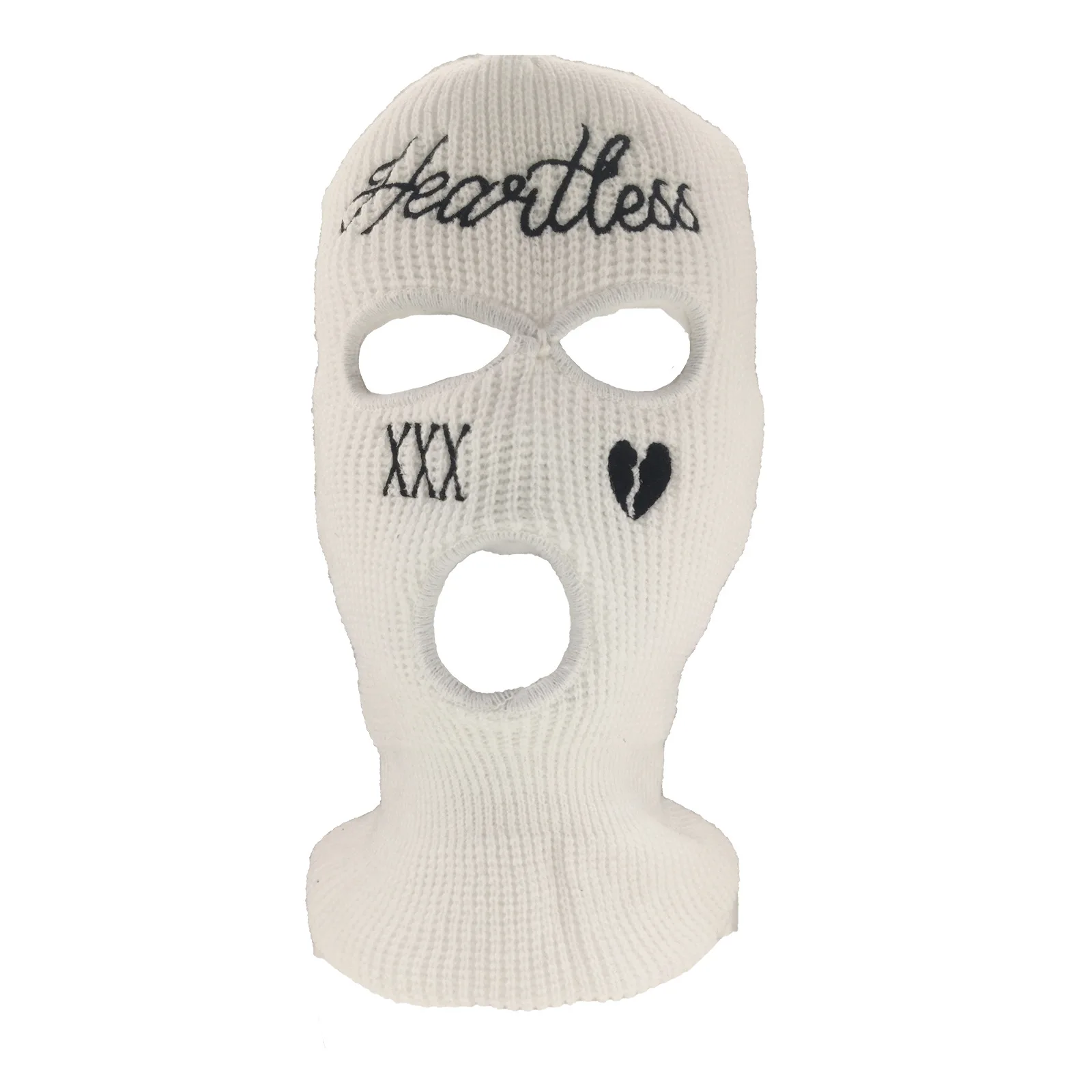 Heart Embroidery Ear Protection Cap Men Outdoor Cycling Windproof Pullover Beanie Three Holes Winter Thicken Knitted Hat