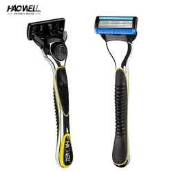 HAOWELL Low MOQ system five 5 blade shaving razor blade with metal handle OEM blister card packing