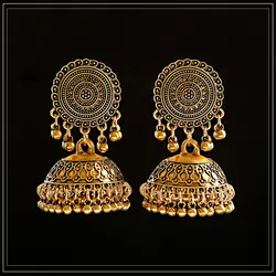 Big Round Sunflower Handmade Dangle Drop Bells Gold Silver Oxidized jhumka Indian Earrings For Women Jewelry