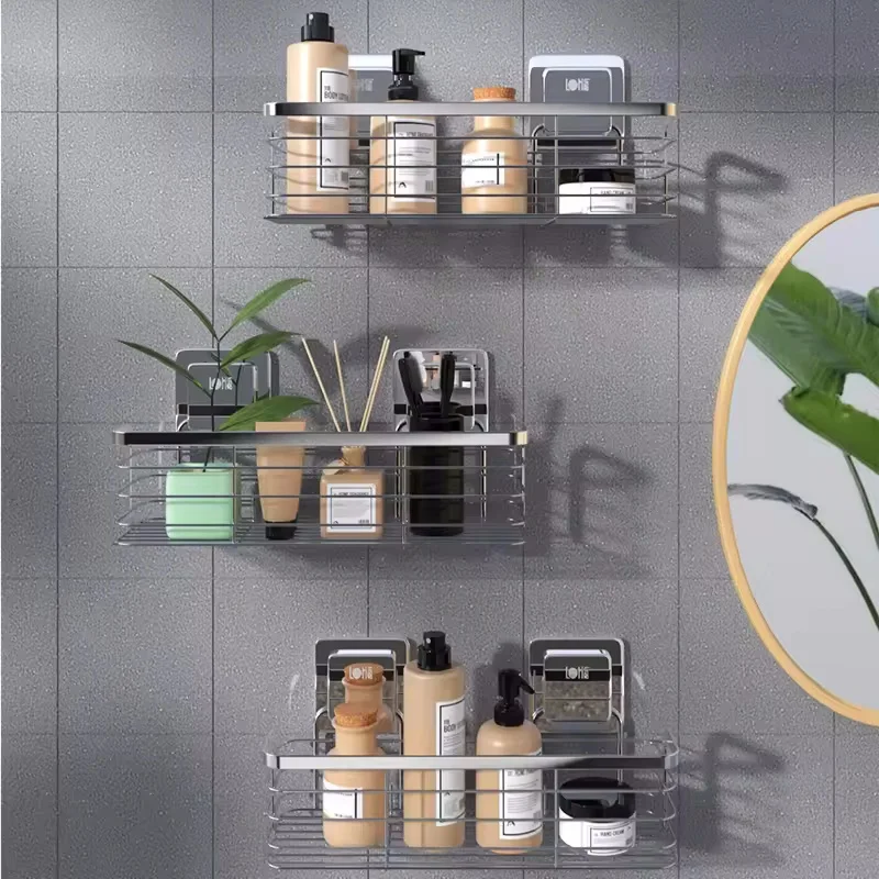 Modern Hot Sale Drilling No Broke Wall Mounted movable structure Bathroom Shower Room storage shelf