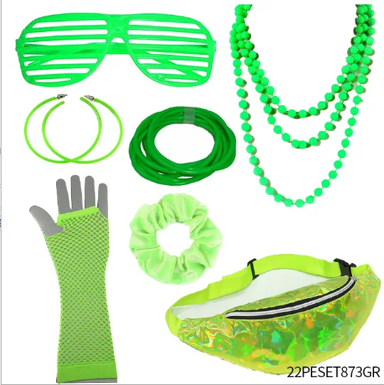 Wholesale hippie Cosplay Retro 19780s Costume Carnival Party  halloween hair bands gloves knee pads bracelets glasses