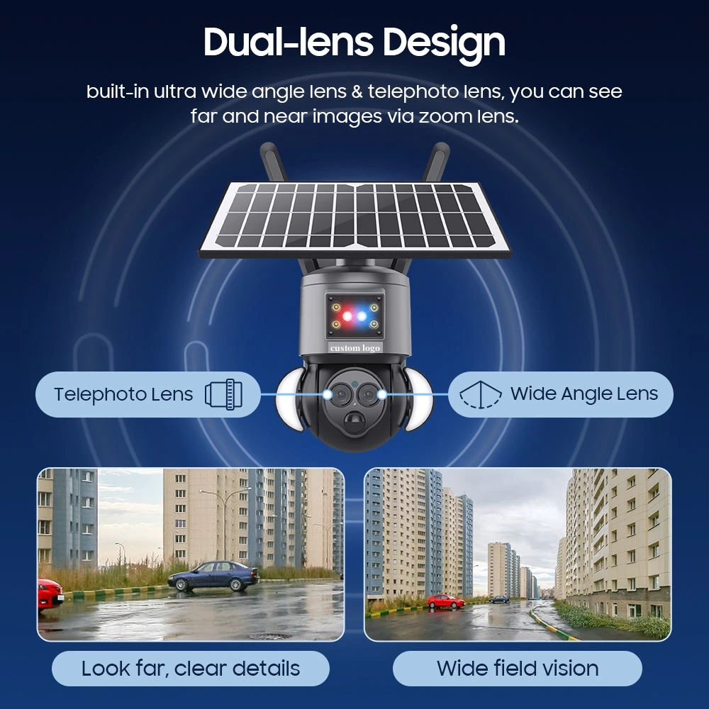 Custom Logo 6MP WiFi HD PIR Human Detection PTZ Security System Speed Dome 12X Zoom Wifi Outdoor Solar CCTV Camera