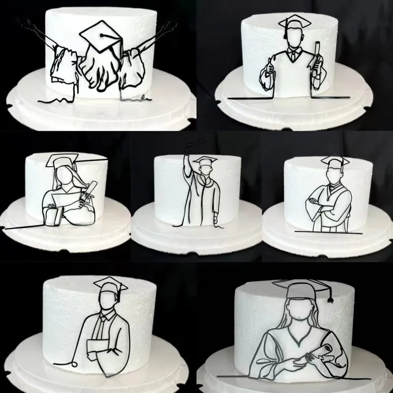New Arrival Male and Female PhD Character Line Acrylic Cake Decoration Graduated Acrylic Cake Side Decorative Supplies