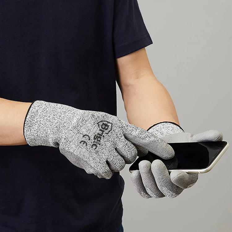 PU Palm Coated Cut Resistant HPPE Anti-Static Gloves For Men Work