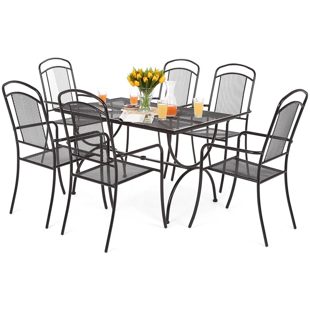 Дешевые открытый сад металлический сетчатый стул и стол столовая мебель набор