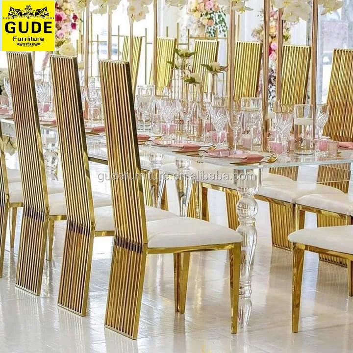 modern event chairs gold stainless steel high back white cushion wedding throne hotel dining chair