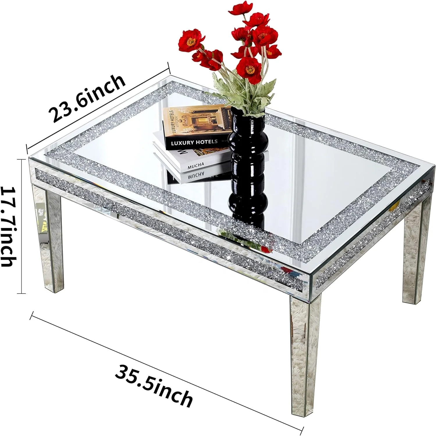 Belleworks Mirror Furniture Glass Rectangle End Table Diamond Tea Center Table Luxury Mirrored Coffee Table For Living Room