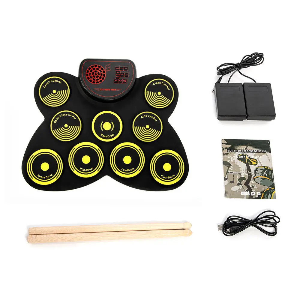 YIZHI Colorful Electronic Drum with Speaker Kids Musical Instrument Environmental Silicone Hand-rolled Digital Drum