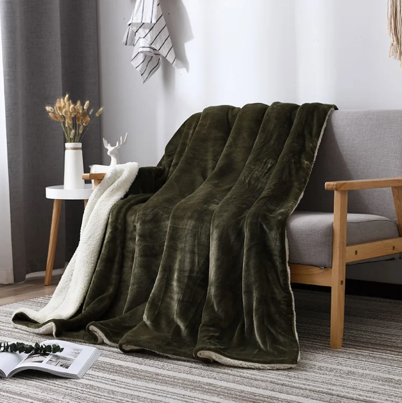 Soft luxury lamb wool warm pure color nap double thickened flannel blanket plain coral fleece sherpa blanket