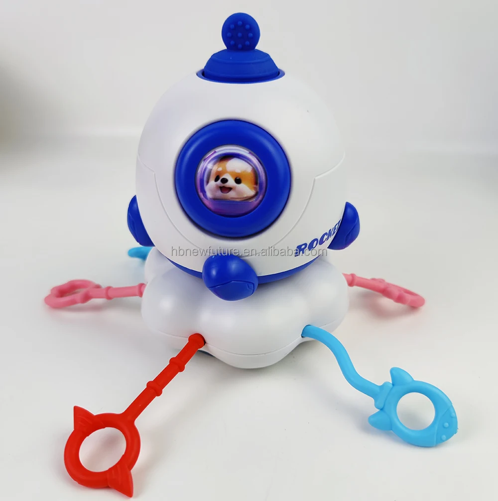 Montesorri Toys Pull String Toys for Baby Made of 100% Food Grade Silicone with Rotate Rocket design
