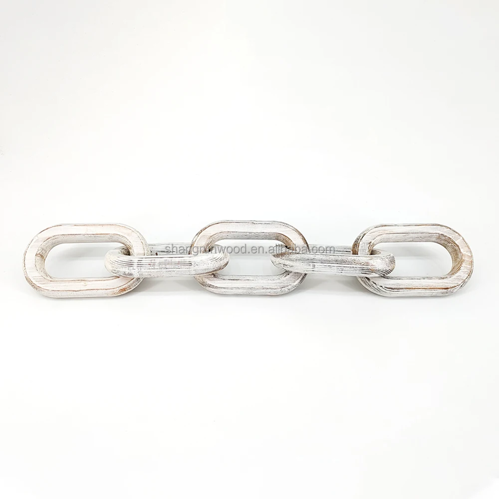 Shangrun Home Table Ornament Bohemian Decoration Farmhouse Rustic Hand Carved 5-Link Pine Wood Chain Link
