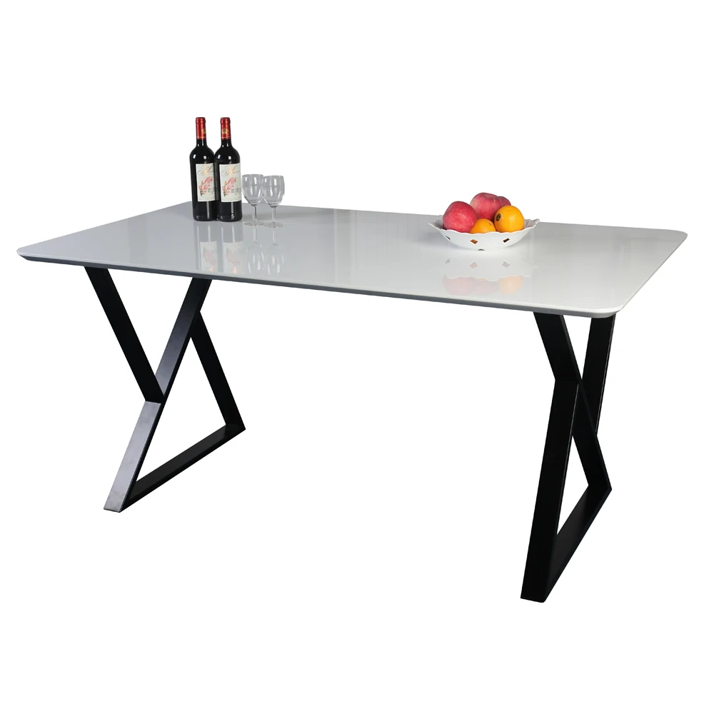 Easy Assembly High Glossy Dining Table With Metal Leg, 160cm Length Indoor Table