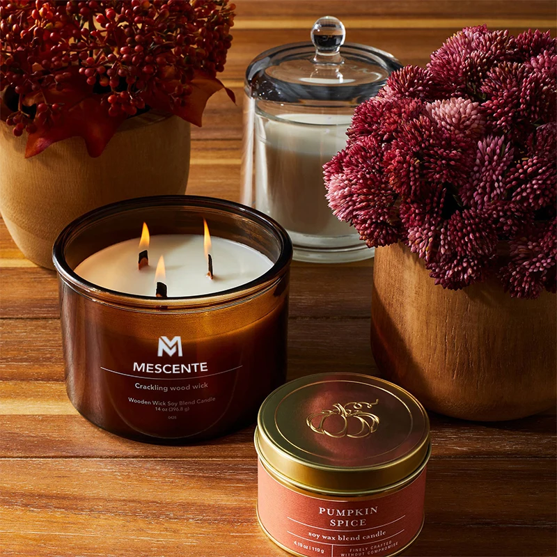 M&Scent natural wax 3-wick jasmine coconut candle with own logo, scented candles 3 wick jamaica