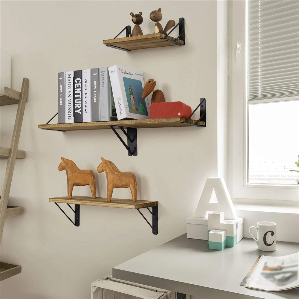 High Quality Solid Wood Wall Shelf Home Furniture Custom Made Wooden Floating Shelves Set of 3