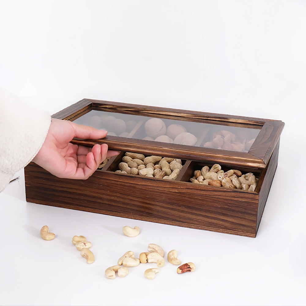 Luxury solid wood transparent acrylic board custom size gift box nut food chocolate packaging box