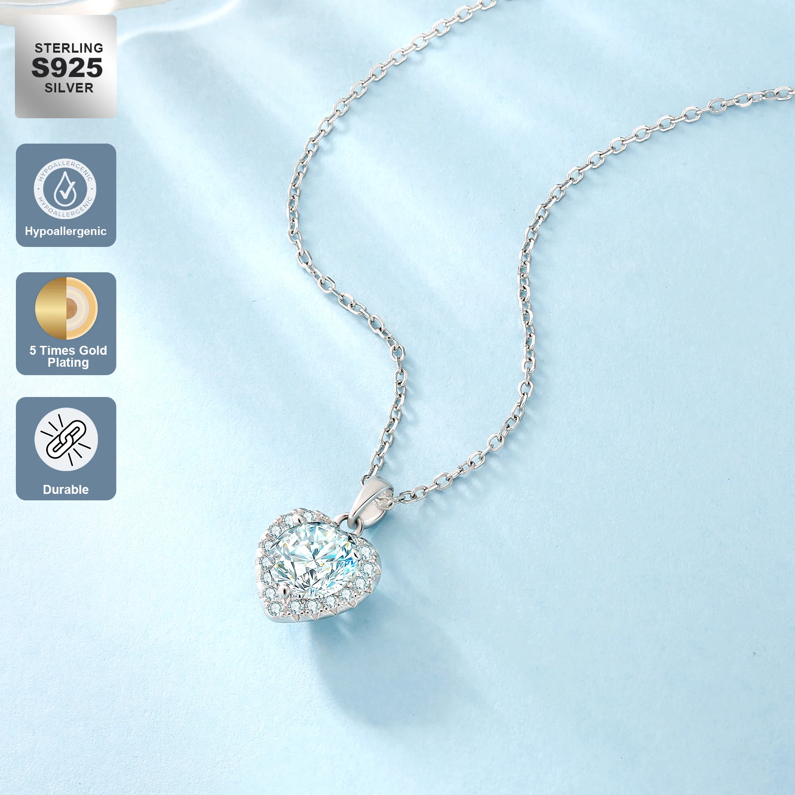 Fine Jewelry VVS1 Diamond White Gold 925 Sterling Silver Round Brilliant Cut 1CT 2CT 8mm GRA Moissanite Pendant Women Necklace