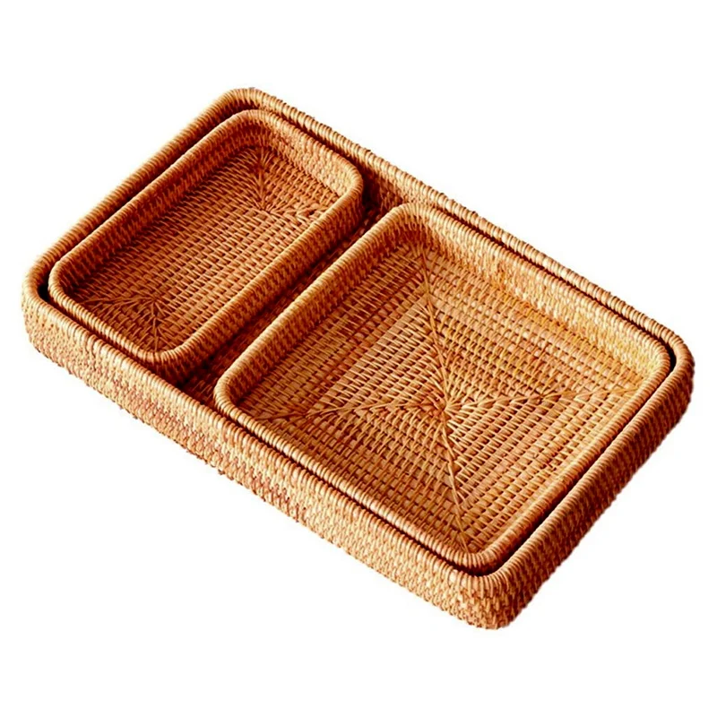 New Arrival Cheap Price Vietnam Cover Fruit Handle Supplier Garden Natural Square Woven Storage Baskets Rattan