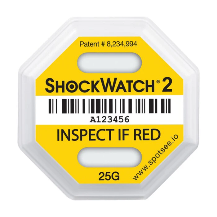 48000K - 25G Yellow Sensitivity ShockWatch2 Impact Indicator Label for Transport Shock Damage Detection